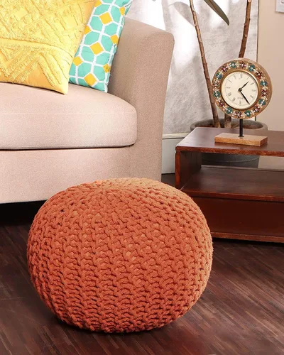 Vista 2 de REDEARTH Puf Otomano Redondo - Tejido a Mano Cable Boho Poof - Pouffe Reposapiés Circular para Sala de Estar - Dormitorio - Patio - 100% Algodón