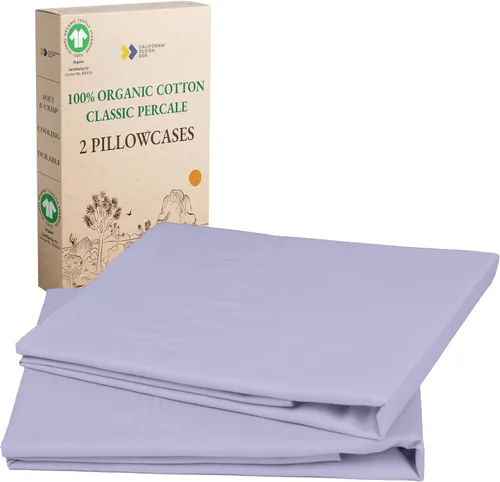 Vista 17 de California Design Den Juego de 2 fundas de almohada de 100 % algodón orgánico tamaño Queen/estándar, suaves y nítidas fundas de almohada de algodón