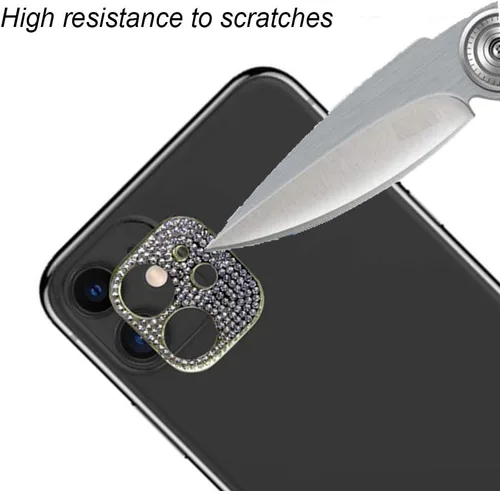 Vista 2 de Paquete de 2 protectores de lente de cámara con purpurina para iPhone 11/iPhone 12 Mini, protector de metal con diamantes brillantes para lente