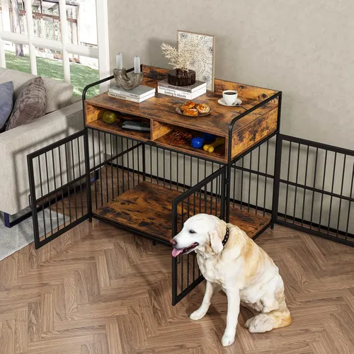 Vista 8 de Jaula Grande para Perros de Mueble, Perrera para Perros de Interior, Mesa de Jaula para Perros de Madera con Cajones de Almacenamiento, Jaula