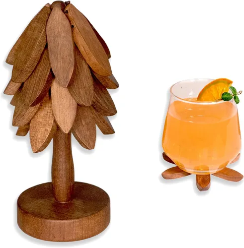 Vista 8 de Yuoyar Salvamanteles, Madera en forma de árbol sapele de madera de bebida salvamanteles conjunto para mesa de café, decoración de la mesa