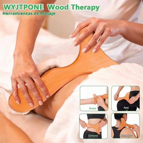 Vista 3 de Herramientas de masaje de terapia de madera, kit de maderoterapia, rodillo de masaje de madera, herramientas de cuerda de masaje para esculpir