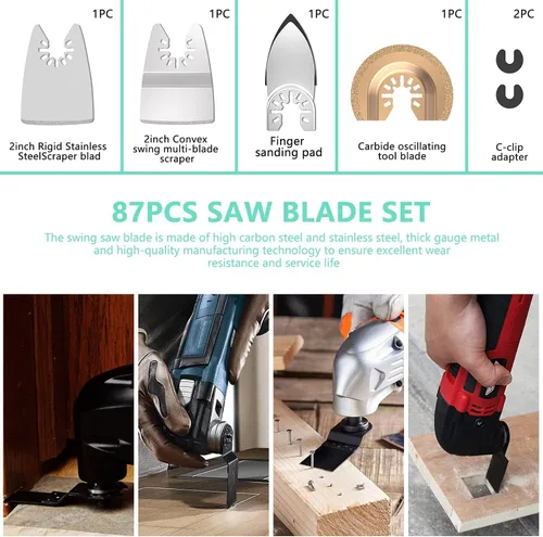Vista 4 de Protoiya 87 cuchillas oscilantes para herramientas, multiherramienta de liberación rápida de plástico de metal de madera, accesorios con papel