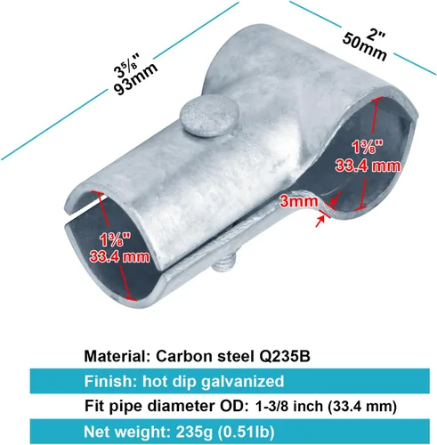 Vista 2 de Paquete de 8 abrazaderas de riel de extremo de 1-3/8 pulgadas x 1-3/8 pulgadas para valla de eslabones de cadena, conectores de tubería estructural