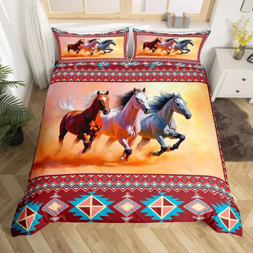 Vista 40 de Erosebridal Juego de funda de edredón estilo bohemio occidental tamaño individual, diseño de vaca atrapasueños del suroeste, juego de ropa de cama