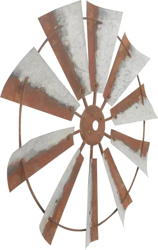 Vista 4 de Deco 79 Molino de viento de metal, decoración del hogar, arte de pared 30 x 2 x 30 pulgadas, marrón