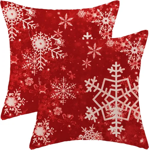Vista 14 de Fundas de almohada de Navidad 40 x 40 cm, juego de 2 cojines con diseño de copo de nieve, a cuadros color negro y rojo, funda de almohada de búfalo