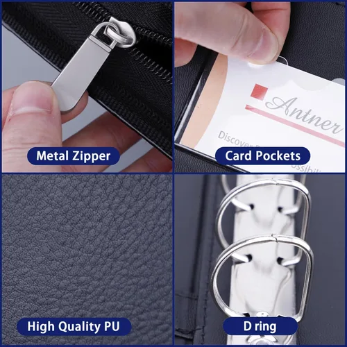 Vista 6 de Antner Carpeta con cremallera de 7 anillos para talonarios de cheques de negocios, formato 3 en una página, capacidad para 600 cheques, cubierta