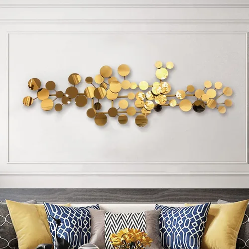 Vista 4 de YUDACHU Arte de Pared de Metal Dorado Decoración para Sala de Estar, Acentos Geométricos Modernos 3D de 59" x 19.6" Grande de Lujo para Dormitorio