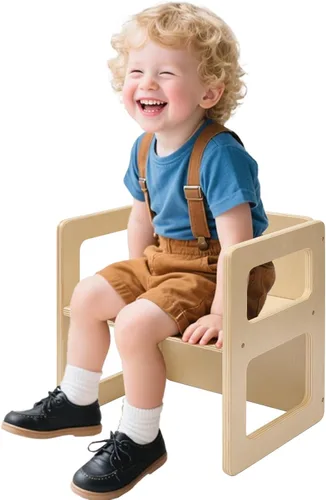 Vista 9 de FUNLIO Silla de destete Montessori de altura ajustable para edades de 1 a 3 años, silla de madera maciza de calidad, para comer, leer, jugar, Gris