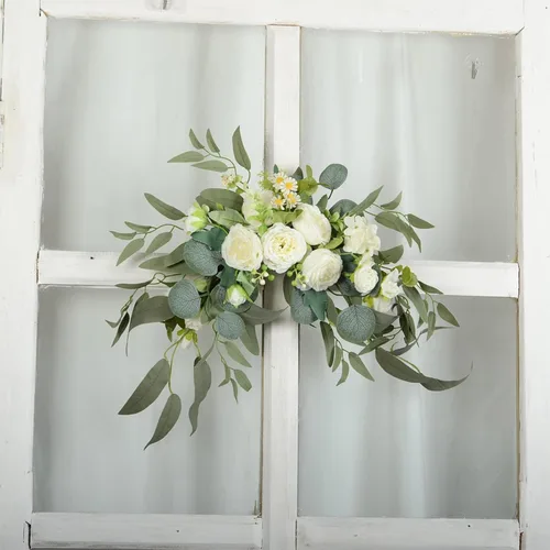 Vista 6 de Paquete de 2 flores artificiales de arco de boda para letrero de boda, arreglos de flores de rosas artificiales, decoración de boda polvorienta