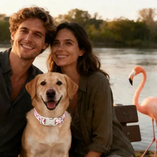 Vista 196 de DOGWONG Collar de algodón y cáñamo para perros, collar rosado resistente ajustable de tela natural suave para mascotas, lindo collar de boda