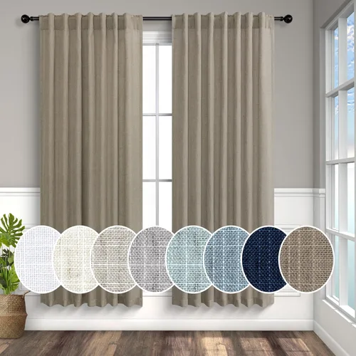 Vista 72 de Cortinas de lino natural semitraslúcidas Pitalk de 36 pulgadas de ancho para sala de estar, juego de 2 paneles con pestaña trasera, cortinas