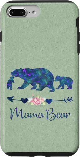 Vista 12 de Teal Blue Purple Floral Mama Bear and Two Cubs Light Green Case for iPhone 16