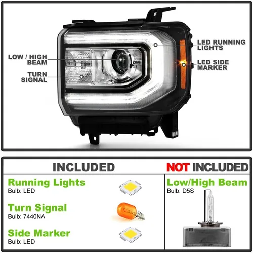 Vista 2 de ACANII - Para [modelo HID/Xenon] 2016 2017 2018 GMC Sierra 1500 LED DRL proyector faro reemplazo - Conductor