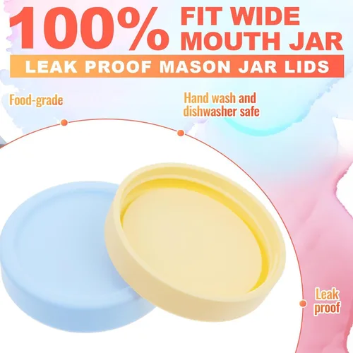 Vista 3 de Teenyyou 6 Piezas de Tapas de Silicona de Boca Regular para Tarros Mason, Tapas Gruesas a Prueba de Fugas de 70 mm para Todos los Tarros Mason