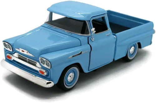Camioneta pickup Chevy Apache Fleetside 1958, azul claro - Motormax 79311 - Coche de juguete fundido a presión a escala 1/24, unisex para niños