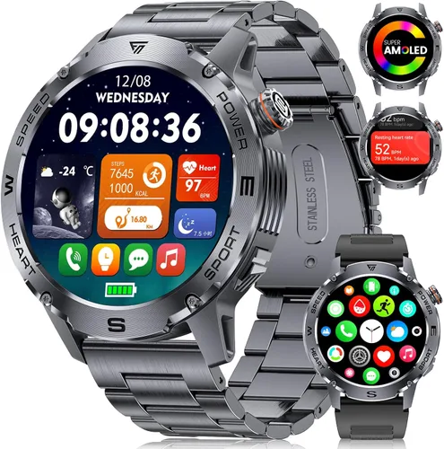 LIGE EF1 - Relojes inteligentes para hombre, 1.43 pulgadas AMOLED Smartwatch con frecuencia cardíaca 24/7 para Android iOS, más de 170 modos