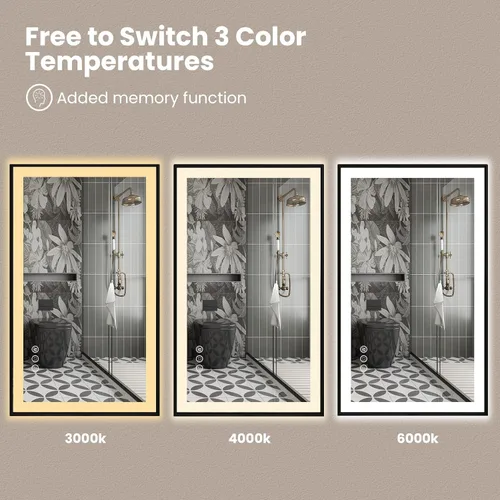 Vista 4 de Amorho Espejo de baño LED de 40 x 36 pulgadas con marco negro, luz frontal y retroiluminación (controlado por separado), regulable continuo