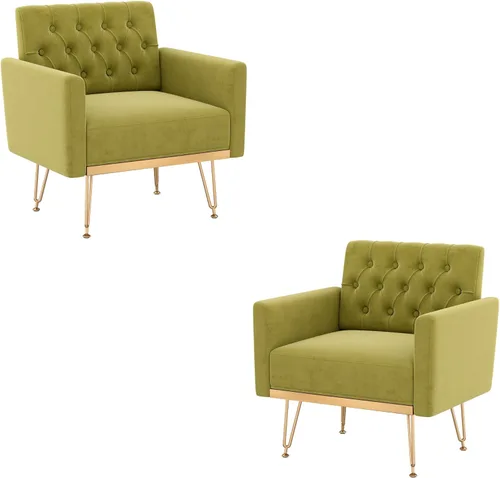 Vista 8 de Olela Silla decorativa con brazo para sala de estar, sillón moderno de terciopelo, sofá individual, acogedora silla auxiliar tapizada para lectura