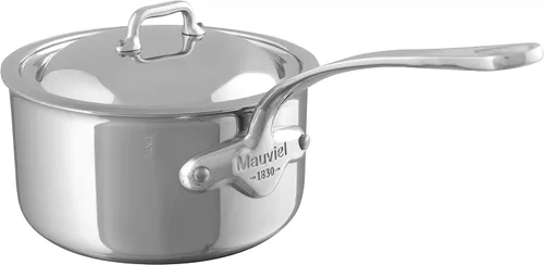 Vista 4 de Mauviel M'Cook - Sartén de acero inoxidable pulido de 5 capas con tapa, mango de acero inoxidable fundido, 2.6 cuartos de galón, fabricado en Francia
