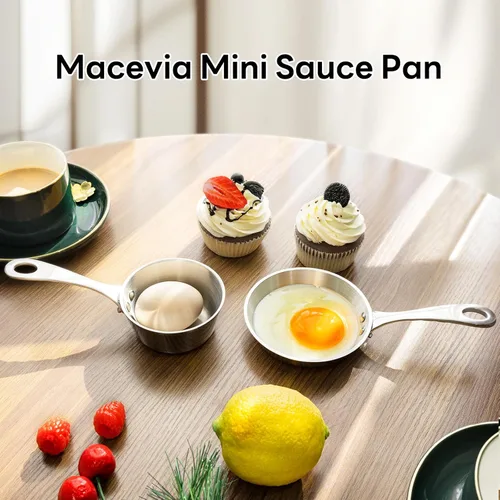 Vista 7 de Macevia Mini Cacerola para Salsa, Calentador de Mantequilla de Acero Inoxidable Cobreado, Olla Pequeña con Asa, Uso Multipropósito para Hogar