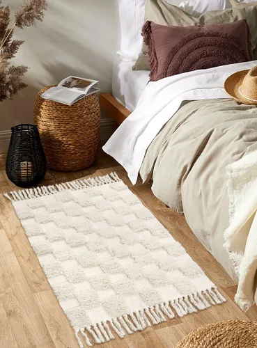 Vista 6 de Lanffia Alfombra bohemia copetuda a cuadros de 2 x 3 pies, color beige, lavable con borlas, para interiores, casa de campo, cocina, baño