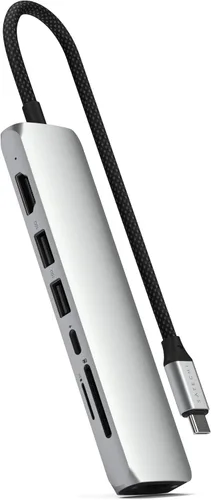 Vista 11 de Satechi Adaptador multipuerto USB C 7 en 1 con Ethernet, HDMI 4K a 60Hz, carga PD de 100 W, 2 puertos de datos USB-A, lectores de tarjetas Micro/SD