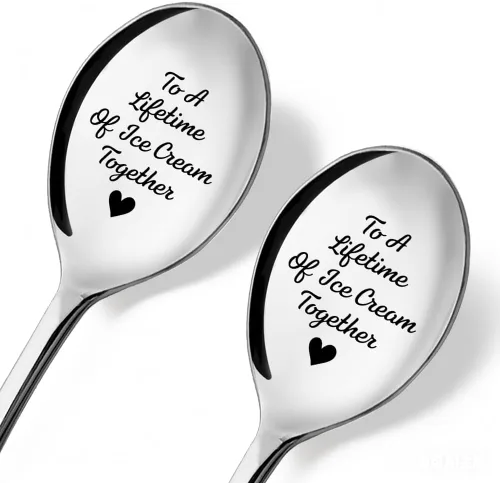 Vista 16 de Ice Cream Together - Paquete de 2 cucharas con caja de regalo, cucharas de helado para parejas, nuestras cucharas de helado, cucharas para regalos