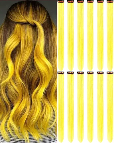 Vista 19 de 12 extensiones de cabello negro con clip, extensiones de cabello de color de 22 pulgadas, extensiones de cabello sintético largo y lacio para mujer