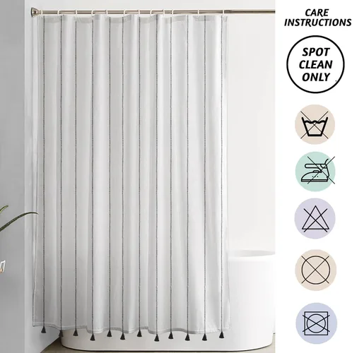 Vista 7 de Folkulture Shower Curtain, 72'' X 72", Boho Shower Curtains with Tassels, Black and White Shower Curtain for Bathroom Decor, Water Repellent