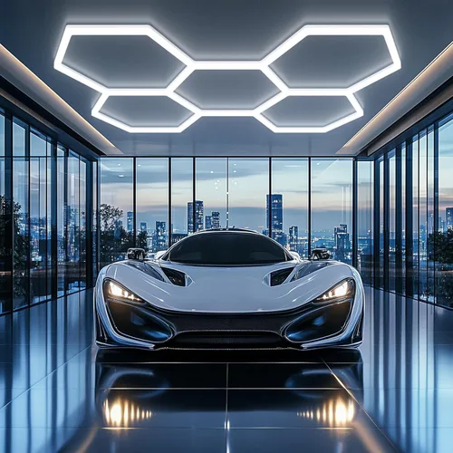 Vista 11 de Luces Hexagonales de Cochera - Luces Hexagonales Atenuables de 3 Etapas, Luz de Panal de Abeja de 6500K 17280LM para Detalles de Techo de Coche