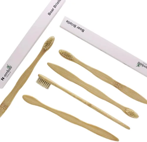 Vista 6 de Cepillo de dientes de bambú con cerdas de jabalí 100% biodegradable y natural, 8 piezas en un paquete