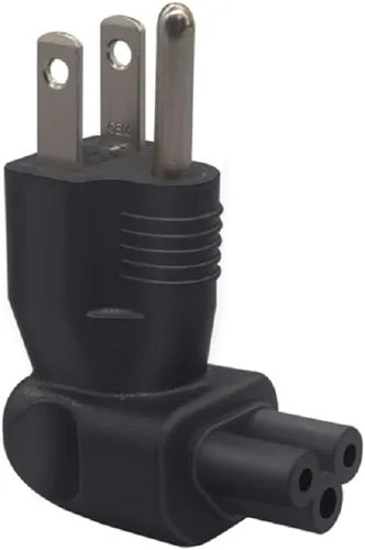 Toptekits Adaptador de corriente NEMA 5-15P a C5 codo, enchufe estándar de 3 clavijas a adaptador eléctrico IEC C5 de ángulo recto hembra de 3