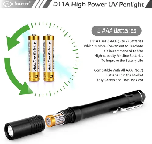 Vista 4 de LIGHTFE Linterna de Luz Negra D11A 395nm Ultravioleta con Fuente de Luz LED Ultravioleta de Alta Potencia, Utilizada para Curado de Pegamento UV