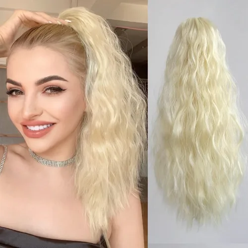 Vista 31 de Colas de caballo para mujer, extensiones de cola de caballo con clip de garra, onduladas, de 16 pulgadas, extensiones de cabello sintético con clips