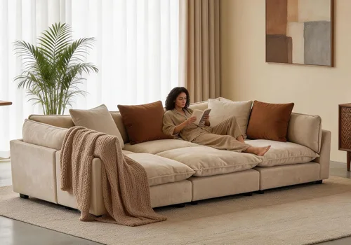 Vista 37 de Iroomy Sofá modular seccional, sofá de nube de gran tamaño - otomano - Beige Premium Chenille, Without Compress, Oversized, Cloud Comfort, Thick