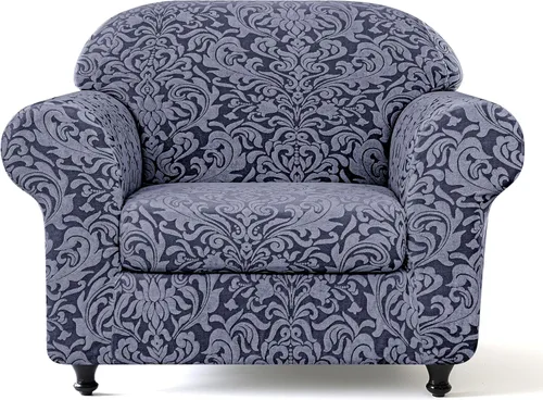 Vista 24 de SUBRTEX Fundas para sofá de 2 piezas, diseño de damasco jacquard de 3 plazas con cojín de asiento, fundas elásticas para sofá, protector de muebles