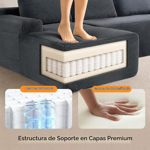 Vista 4 de Sofá modular en forma de U negro de 96.9 pulgadas, sofá modular con otomanas, sofá de nube sin hueso con otomanas, juego de sala de estar de espuma