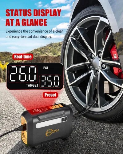 Vista 3 de R8 Inflador de Neumáticos Compresor de Aire Portátil, Compresor de Aire Portátil DC 12V con Pantalla Digital Doble Grande, Inflado 3X Más Rápido