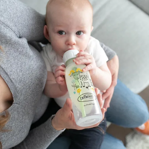 Vista 16 de Dr. Brown's Natural Flow Anti-Colic Options+ Biberón estrecho para bebé, cabra y ardilla, 8 oz/250 mL, con tetina de flujo lento nivel 1, libre