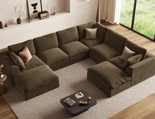 Vista 19 de Sofá modular de nube de 110" sofá deshuesado en forma de L seccional de Harina de avena ligera