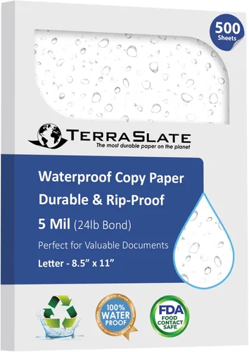 Vista 9 de TerraSlate Premium Papel Impermeable, 5 MIL 8.5" x 11", Compatible con Impresora Láser y Máquina Copiadora, Papel de Copia Duradero y Resistente a