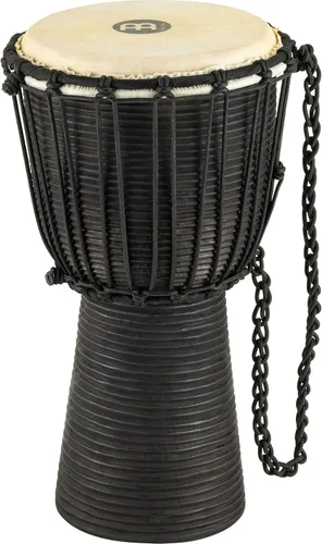 Vista 21 de Instrumento de círculo de tambor de mano Djembe, Serie Headliner de caoba tallada — NO FABRICADO EN CHINA — Cuerdas de tejido africano Mali