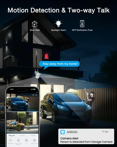 Vista 7 de ANRAN Cámara de seguridad solar de doble lente, cámara inalámbrica de 3MP para exteriores para seguridad del hogar, 100% sin cables con panel solar