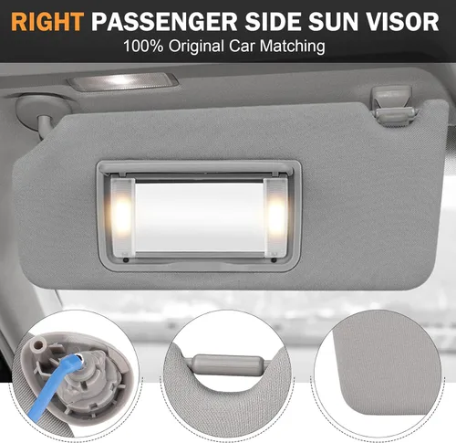 Vista 2 de Visera solar del lado del pasajero derecho para Honda Accord 2008 2009 2010 2011 2012 2013 2014 2015 2016 2017 gris repuesto # 83230TA0A91ZA