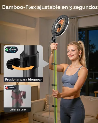 Vista 8 de Soporte de luz para trípode mejorado con 2 brazos telescópicos, trípode de luz de anillo de 67 pulgadas para iPhone y Android, soporte de teléfono