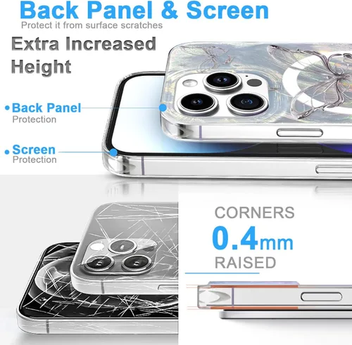 Vista 180 de I-MGAE-IN-AR - Funda diseñada para iPhone 12 y 12 Pro, diseño de mariposa plateada brillante, funda protectora de poliuretano termoplástico, suave