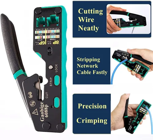 Vista 3 de Kit de Herramientas de Crimpado RJ45 Pass Through Ethernet Crimper Cat6A Cat6 Cat5e Cat5 Kit de Herramientas de Crimpado Cat 6, Herramienta