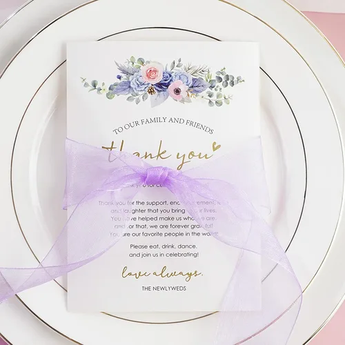Vista 4 de HUIHUANG Tarjetas de agradecimiento de boda, 50 tarjetas de lugar para colocar la mesa, tarjetas de lugar para recuerdos de boda, recepciones